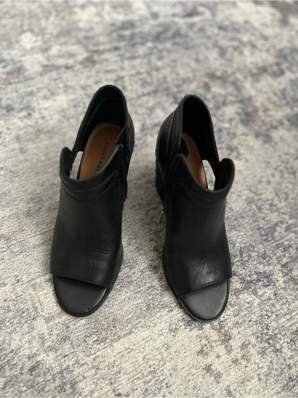 Lucky Brand Black Open-Toe Mule Booties